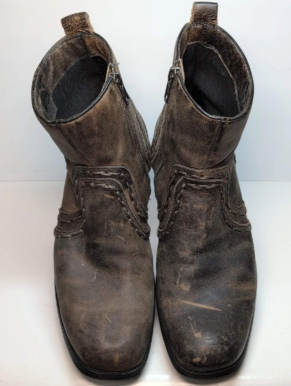 BED|STU revolution Distressed Brown Leather zip Ankle Boots mens size 10 EU 43